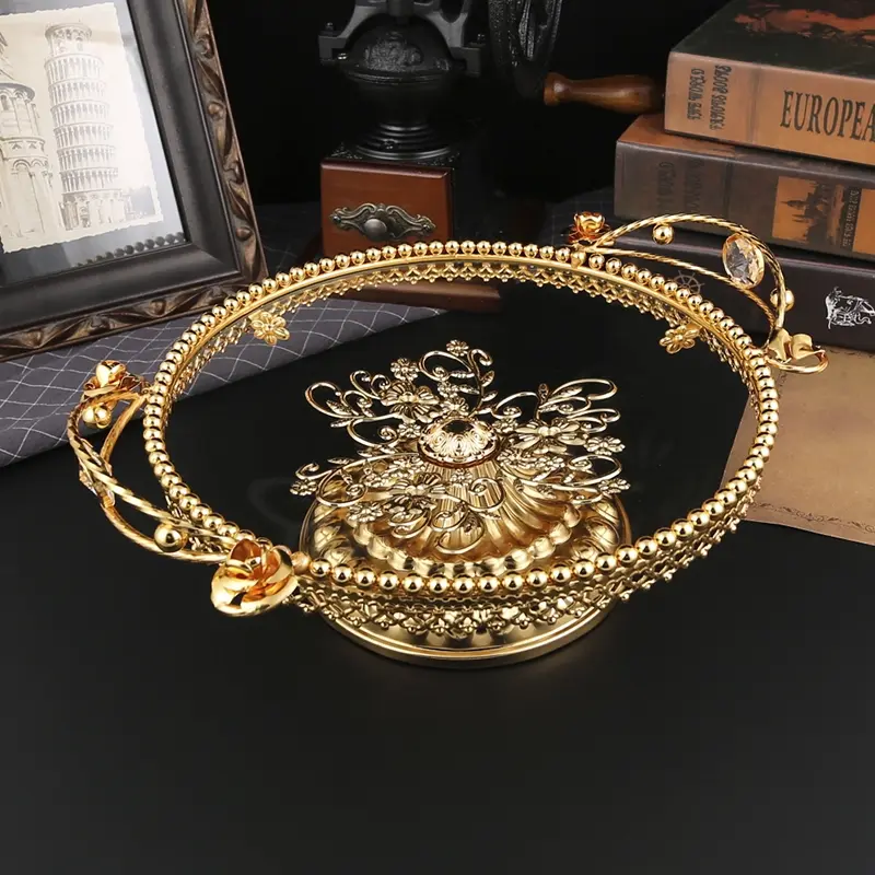 Metal and Glass Fruit Tray, European Style Courtly Design, High-End Kitchen Dining Basket, Festive Table Decor, Table Setting, Elegant Serving Dish