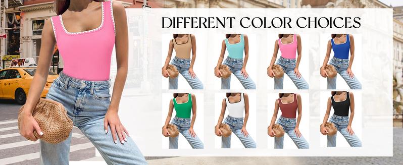 Yousify Women's Square Neck Tank Tops 2025 Summer Sleeveless Shirts Casual Slim Fitted Color Block Ribbed Tanks for Vacation Beach Home Workout Daily Wear