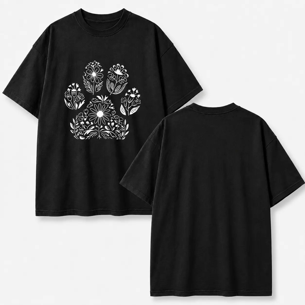 Floral Paw Print Shirt, Dog Lover Gift, Pet Mom Tee, Nature Graphic Tee, Gift for Best Friend,  Graphic Tee, Casual Outfit, Vintage Wash Shirt, Comfortable Menswear & Womenswear Top, May2