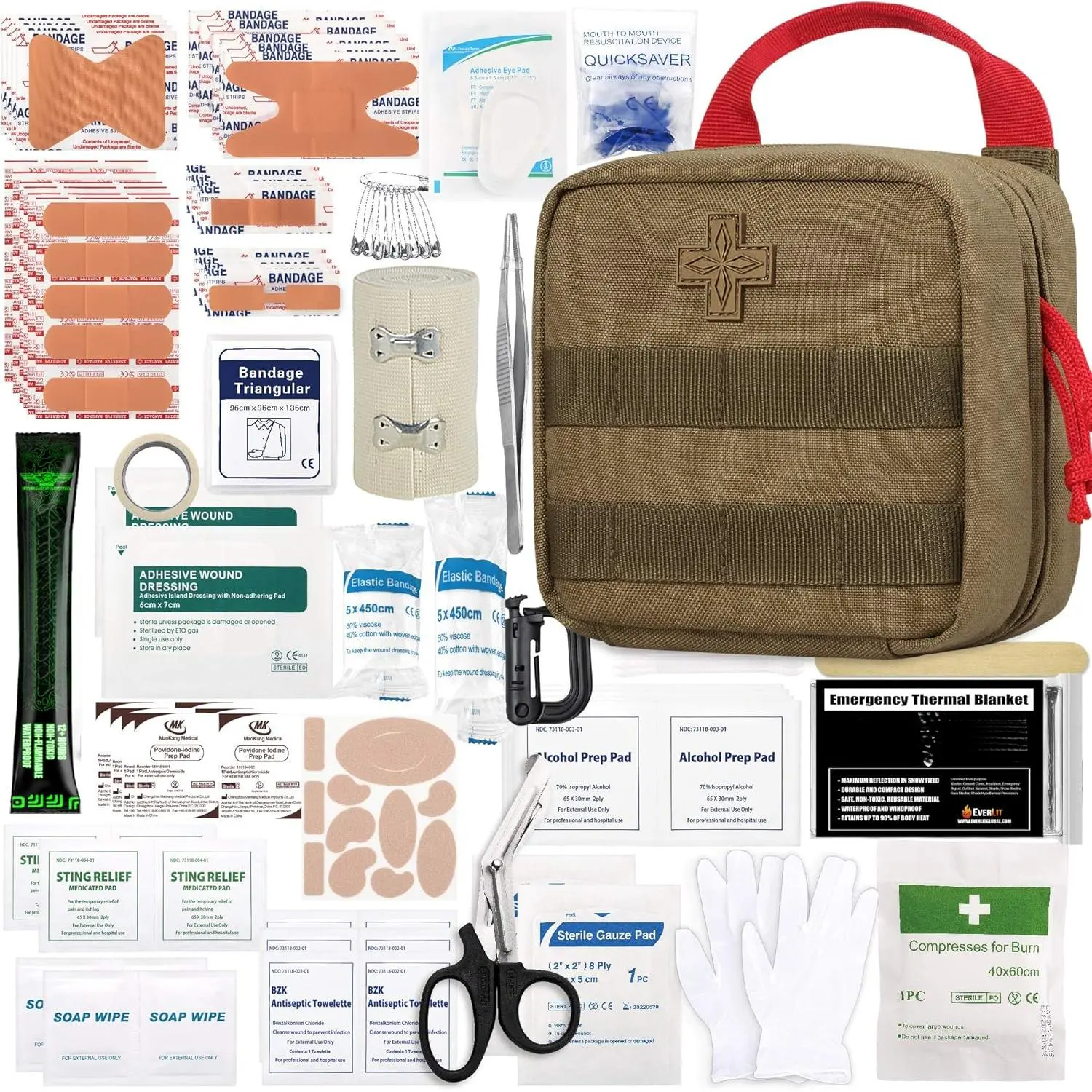 EVERLIT 180-Piece Tactical First Aid Kit EMT Pouch Outdoor Camping Emergency Kits for Camping, Boating, Hunting, Hiking, Home, Car, Earthquake, and Adventures
