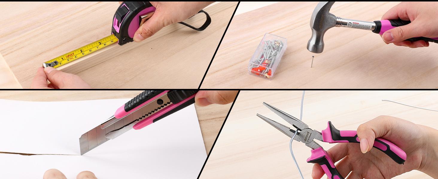 147 Piece Pink Power Drill Drivers Tool Set with 12V Cordless Drill, Professional Household Home Tools Kit Set, DIY Pink Electric Drill Cordless Hand Tool Box for Women