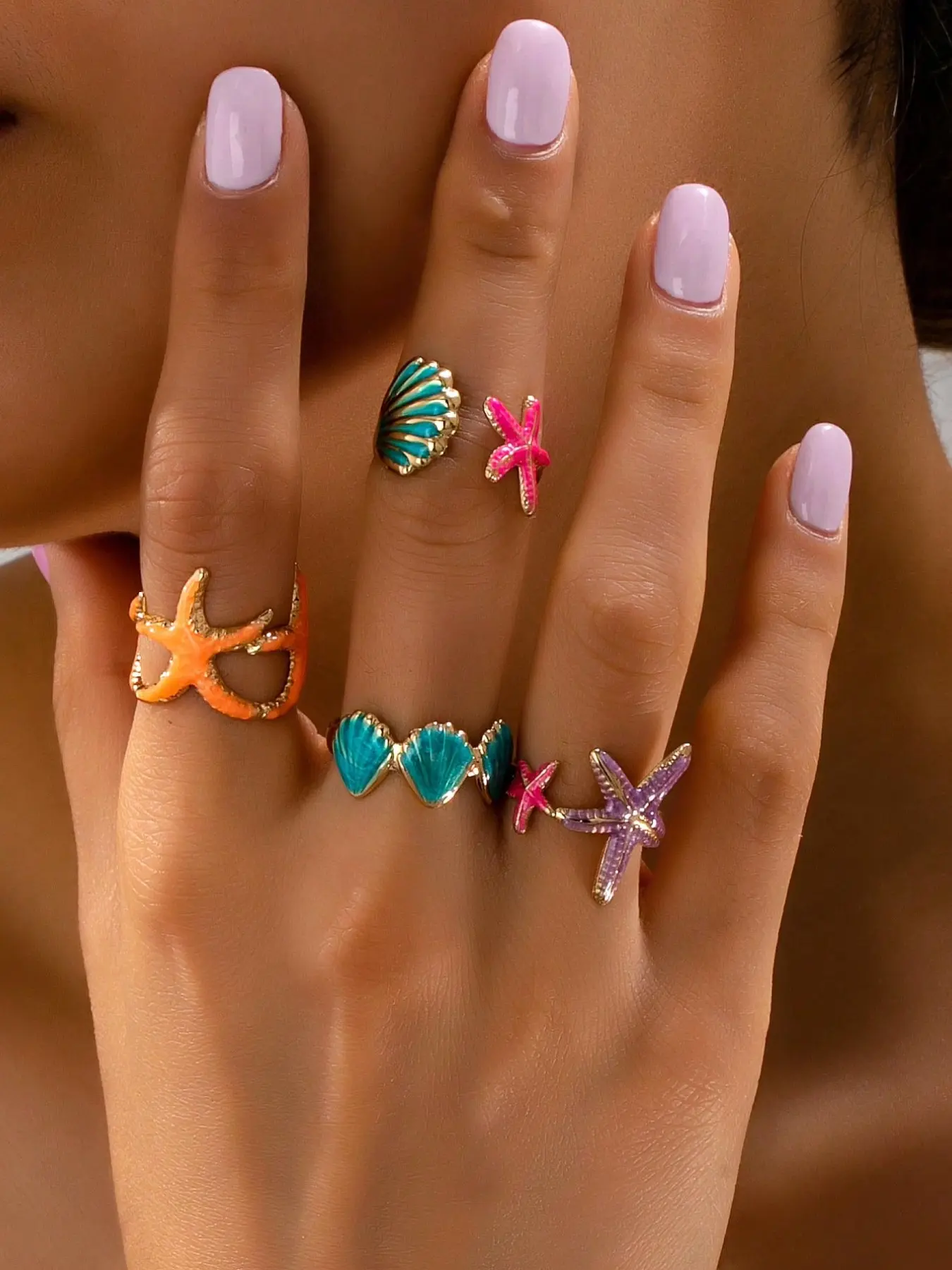 4 Pcs Ocean Beach Vacation Style Summer Starfish Shell Ring Set, Fashionable Unique High-End Rings for Women, Perfect for Holiday