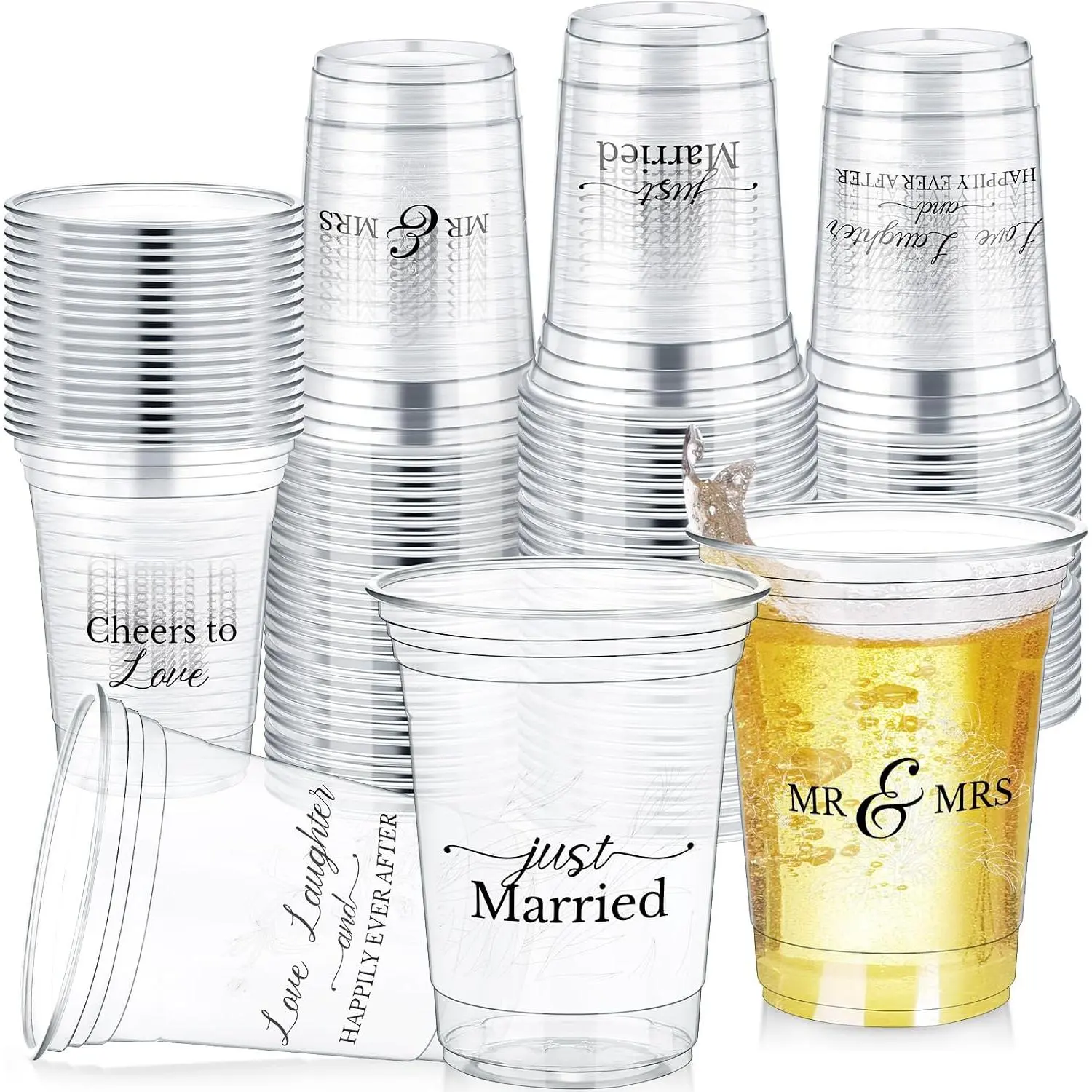 100 Pcs Wedding Disposable Plastic Cup 12 oz, White Floral