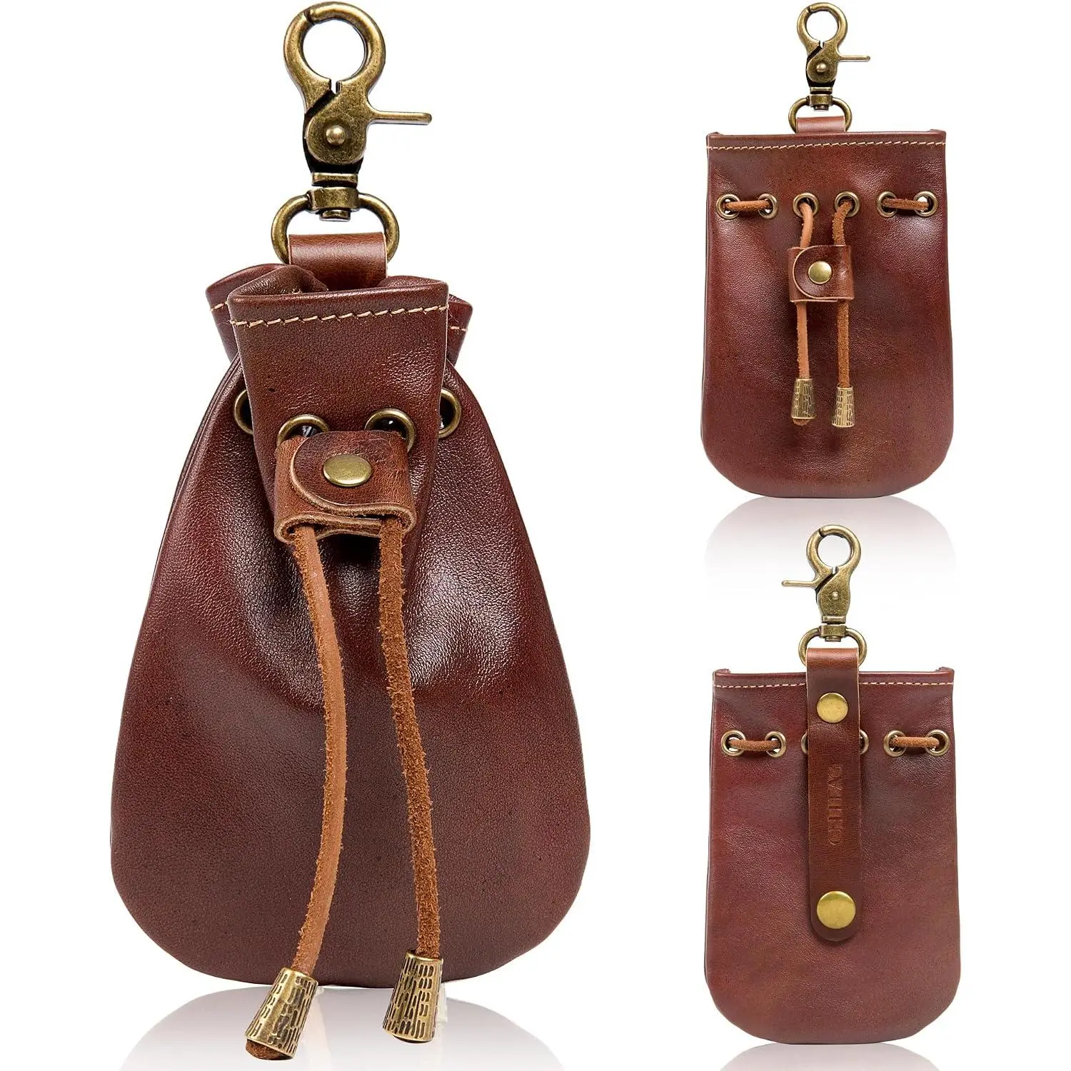 Medieval Drawstring Belt Pouch, FULL-GRAIN Leather, , portable & purse with . (small)