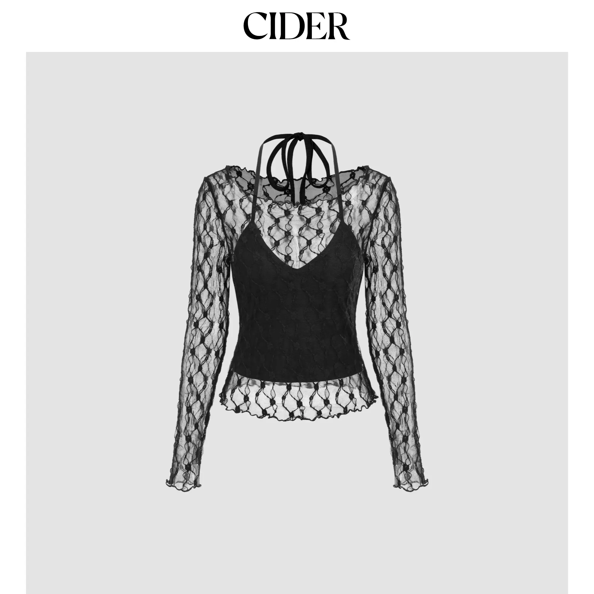 Cider [size 2-10] See-through Lace Long Sleeve Tee & Halter Tank Top SohoChic