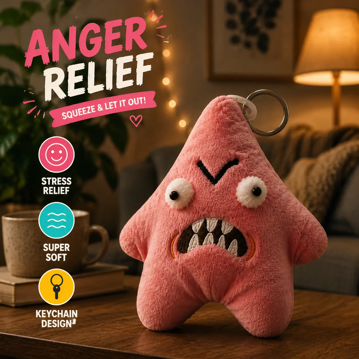 Tiny Angry Monster Stress Reliever Squeeze Toy Keychain, Unisex Funny Gifts Accessories, Great Gift for Gen Z, Perfect Desk Gadget