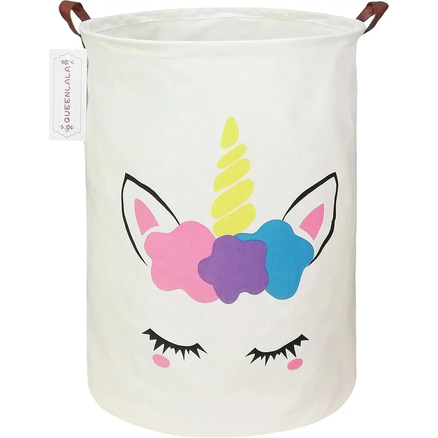 Round Waterproof laundry basket, Laundry Hamper for Nursery, Kids Toy Box Storage for Girls Boys, Diaper or plush toy gift basket, Foldable Fabric Basket(Golden Unicorn)