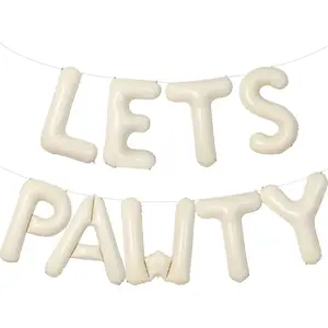 Lets Pawty Balloons Banner 40 Inch,Cream White Beige Paw Birthday Balloons,for Dogs Paw Pet Foil Letter Balloon Decorations Puppy Theme Party Supplies Decor