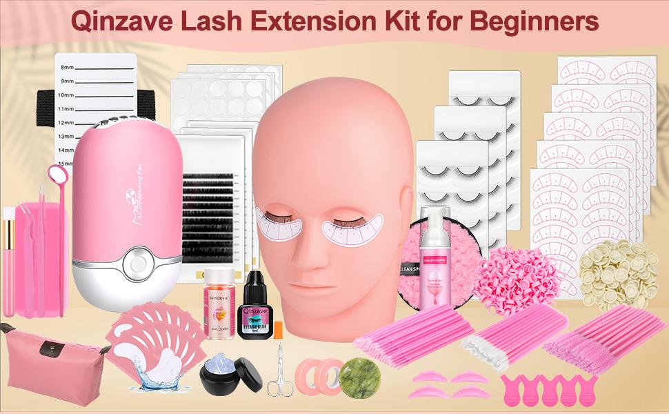Lashes Kit for Eyelash Extension Beginners 470PCS Professional Lash Mannequin Head Practice Kit with Everything Lash Glue Lash Shampoo Lash Fan, Lash Extension Supplies for Practice