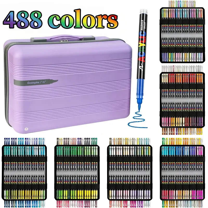 Guangna 488 Color Markers with Ink, Fine/tip Nibs, Portable Case, Refillable, Ideal for School, Art, Calligraphy, Coloring Books, Sketch Art Markers