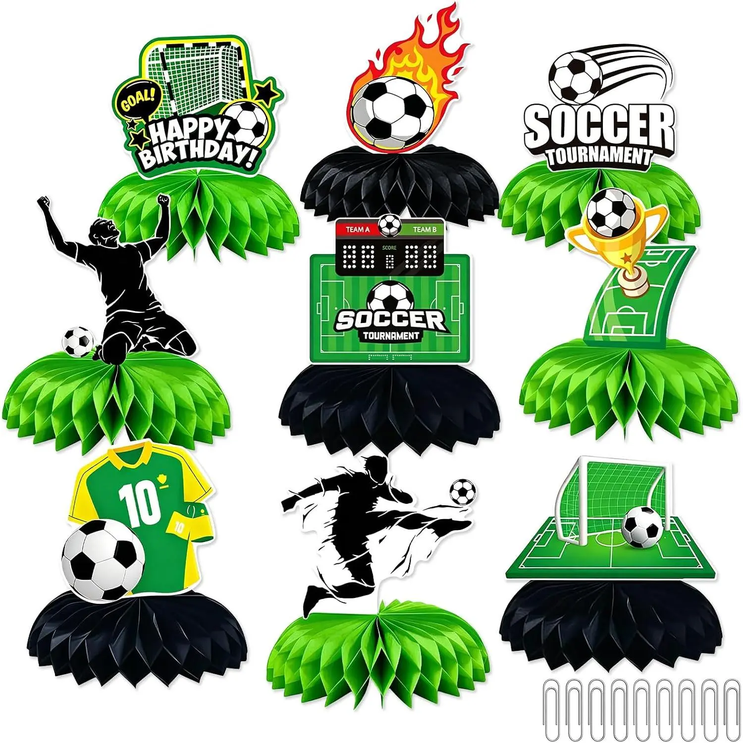 9 count Soccer Centerpieces for Table,   Soccer Party Decorations with  Paper Clips, Soccer Decorations for Party Supplies Soccer Theme Birthday