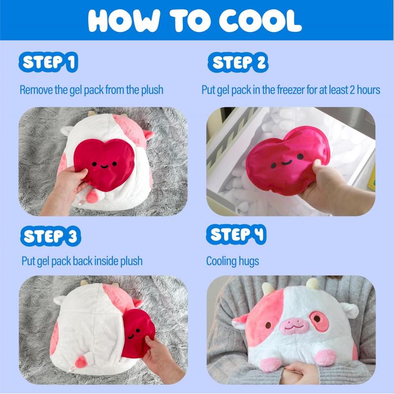 Heatable Strawberry Scented Cow Plush for Period Cramp Relief & Emotional Support, Microwavable Soft Plushies, Coolable Stuffed Animal for Anxiety, Cute Heating Pad for Pain Relief