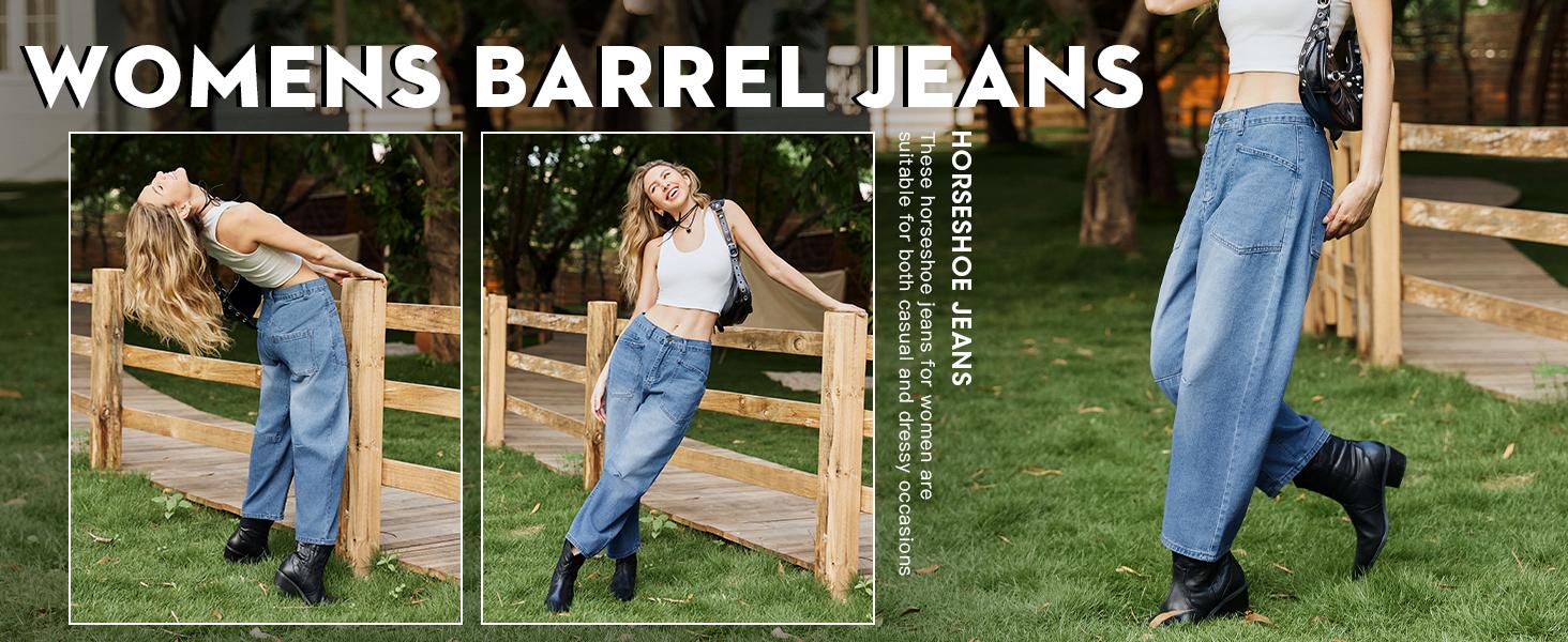 Imily Bela Women’s Baggy Barrel  High Waisted Wide Leg Cropped Denim Pants, Trendy Boyfriend Fit Y2K Casual Streetwear Denim Womenswear Jeans Jeans Bottoms Bottoms Bottoms Minimalist Bottoms Minimalist