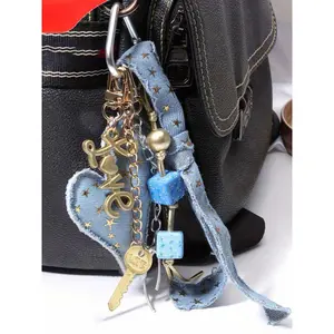 Viral Heart Bag Charm Keychain, Blue Denim Style Bow, LOVE Letter & Star Beaded Purse Charm, Coquette Aesthetic Bag Jewelry, Cute Backpack Accessory, Y2K Handbag Charm, Trendy Gift for Women & Teens