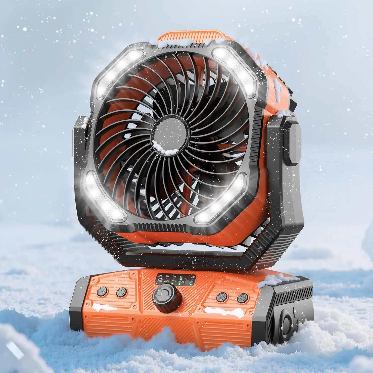 8" Portable Rechargeable Fan,  Operated Camping Fan with 27H Work Hours, Remote, Auto Oscillation, Timer, Hook for RV Tent Hurricane  Orange