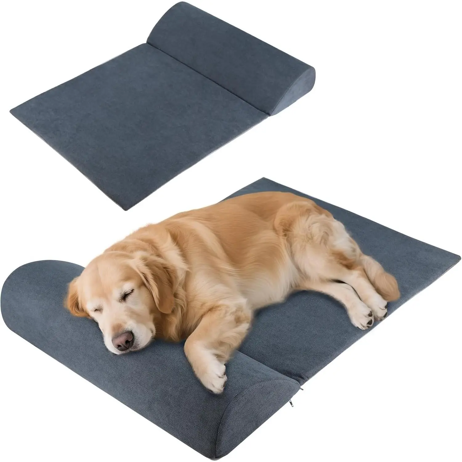 Dog Bolster Pillow for Large Dog, Benefit for Cervical Vertebra and Neck, Headrest with High Resilience Foam, Easy to Carry, Machine Washable Cover＆Easy to Clean(Large)