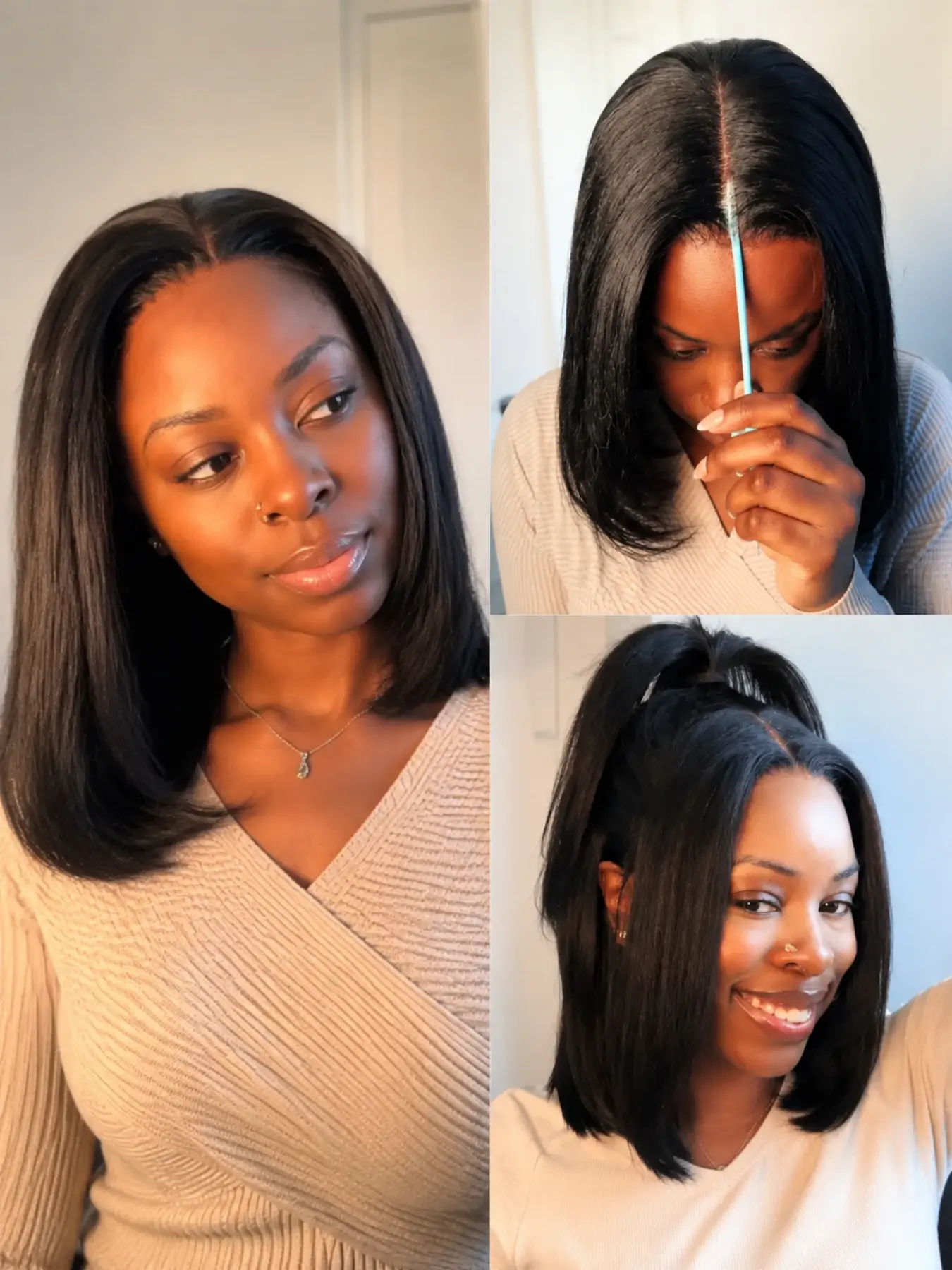 [Ribacee] 14-inch glue-free, heat-free straight short wavy wig, 7x5 high-definition lace wig, suitable for beginners, natural hairline, summer wig, natural, comfortable, lightweight, glue-free, Glueless Hd Wigs