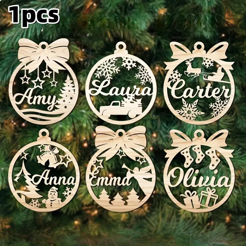 Personalized Laser-Cut Artificial Wood Christmas Decorations, Reusable Tree Ornaments, Gift Tags, Sock Tags, Easy-To-Hang Christmas Decor