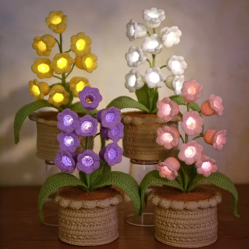 Handmade Crocheted Lily of the Valley LED Lantern - Magnetic Goose Outfit Set, Warm-Light Home/Bedside Desk Decor, Cute DIY Specialty Supply, 2026 Ramadan Gift