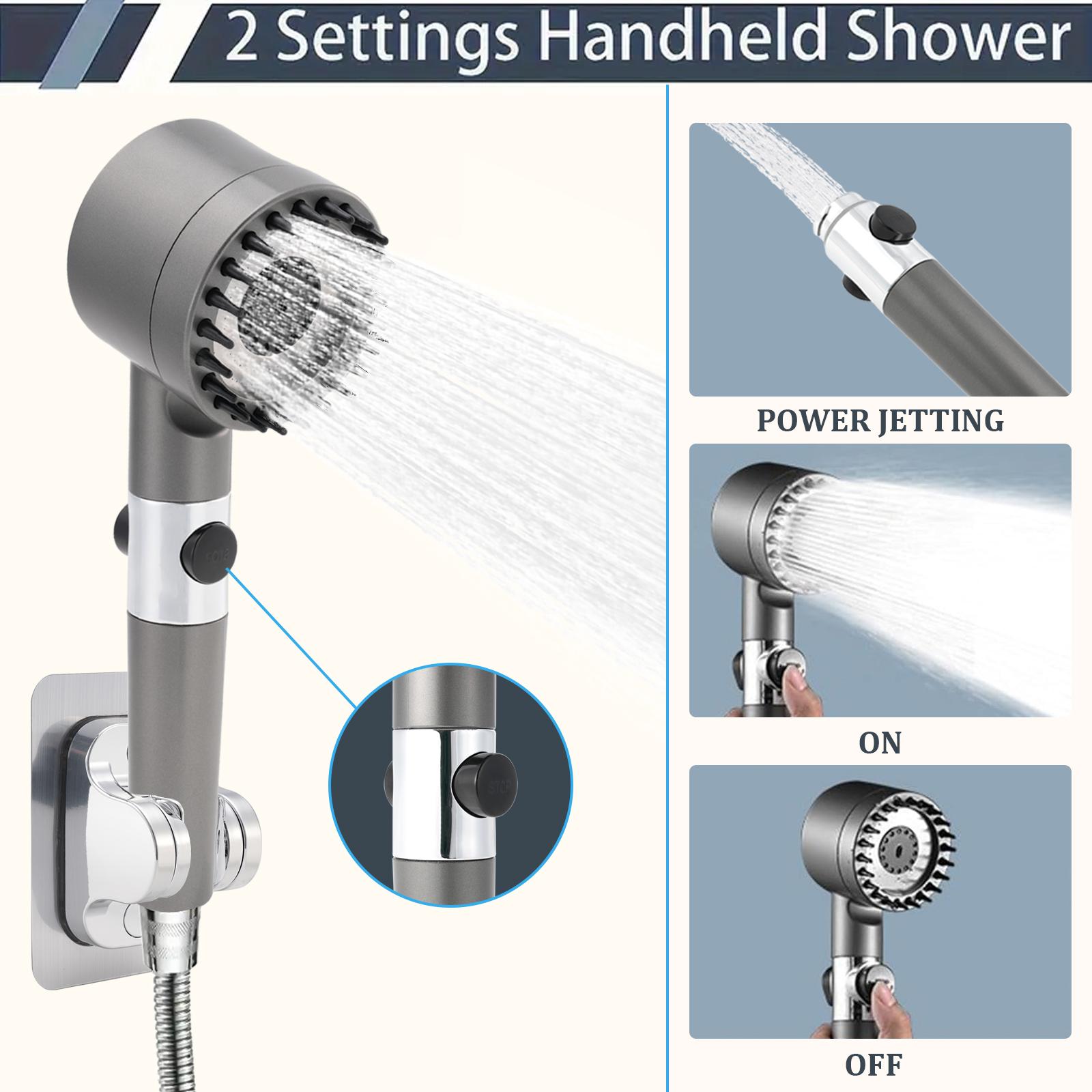3-Setting Handheld Shower Head with Massage Function & Water Boost — Comes with 5 Filter Cartridges