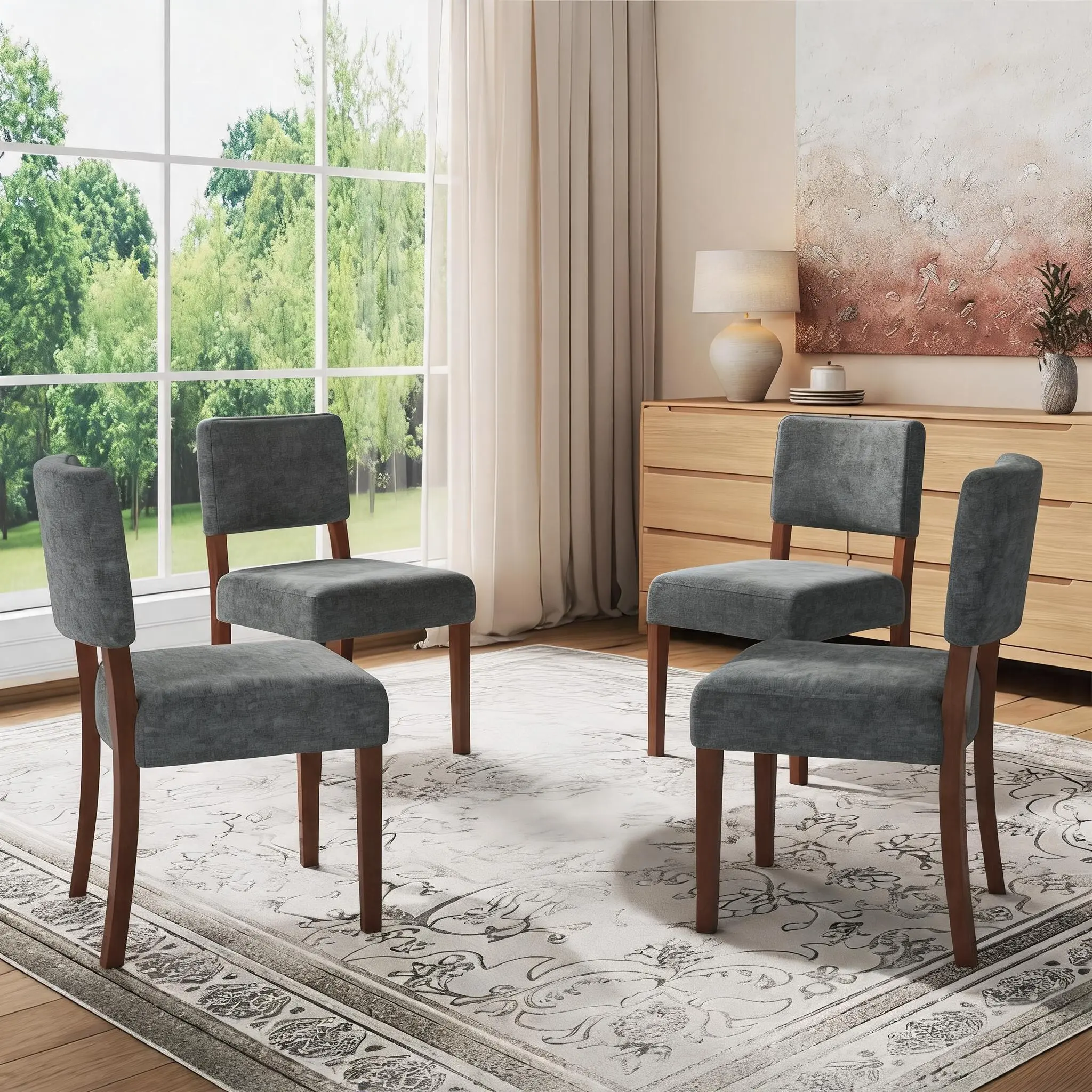 Modern Dining Chairs Set of 2 – Upholstered Fabric Dining Room Chairs with Sturdy Wood Legs, Armless Kitchen Side Chairs with Padded Seat and Back for Kitchen, Living Room & Restaurant