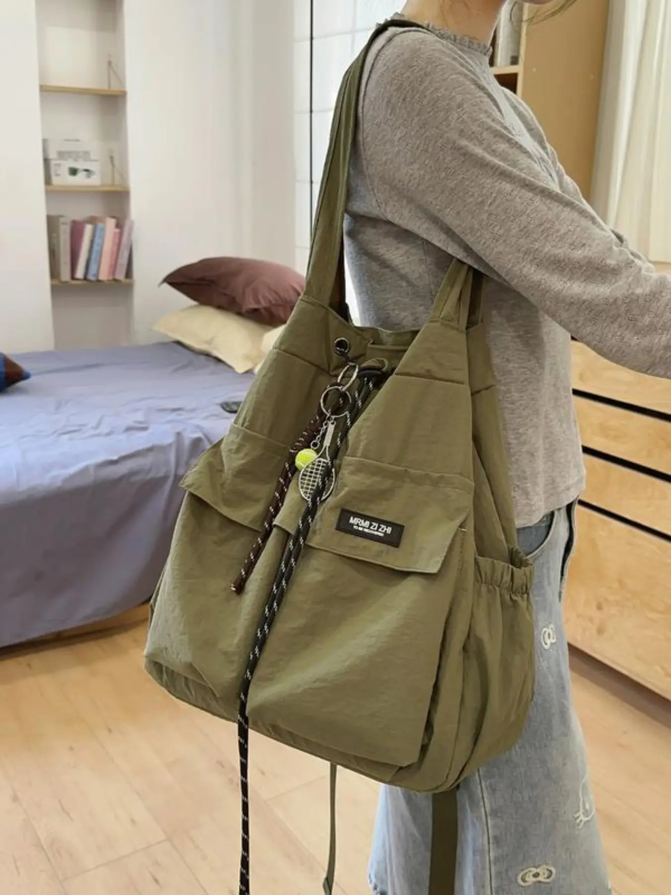 Simple Solid Color Drawstring Tote Bag, Large Capacity Shoulder Bag, Versatile Commute School Backpack, Stylish Everyday Essential