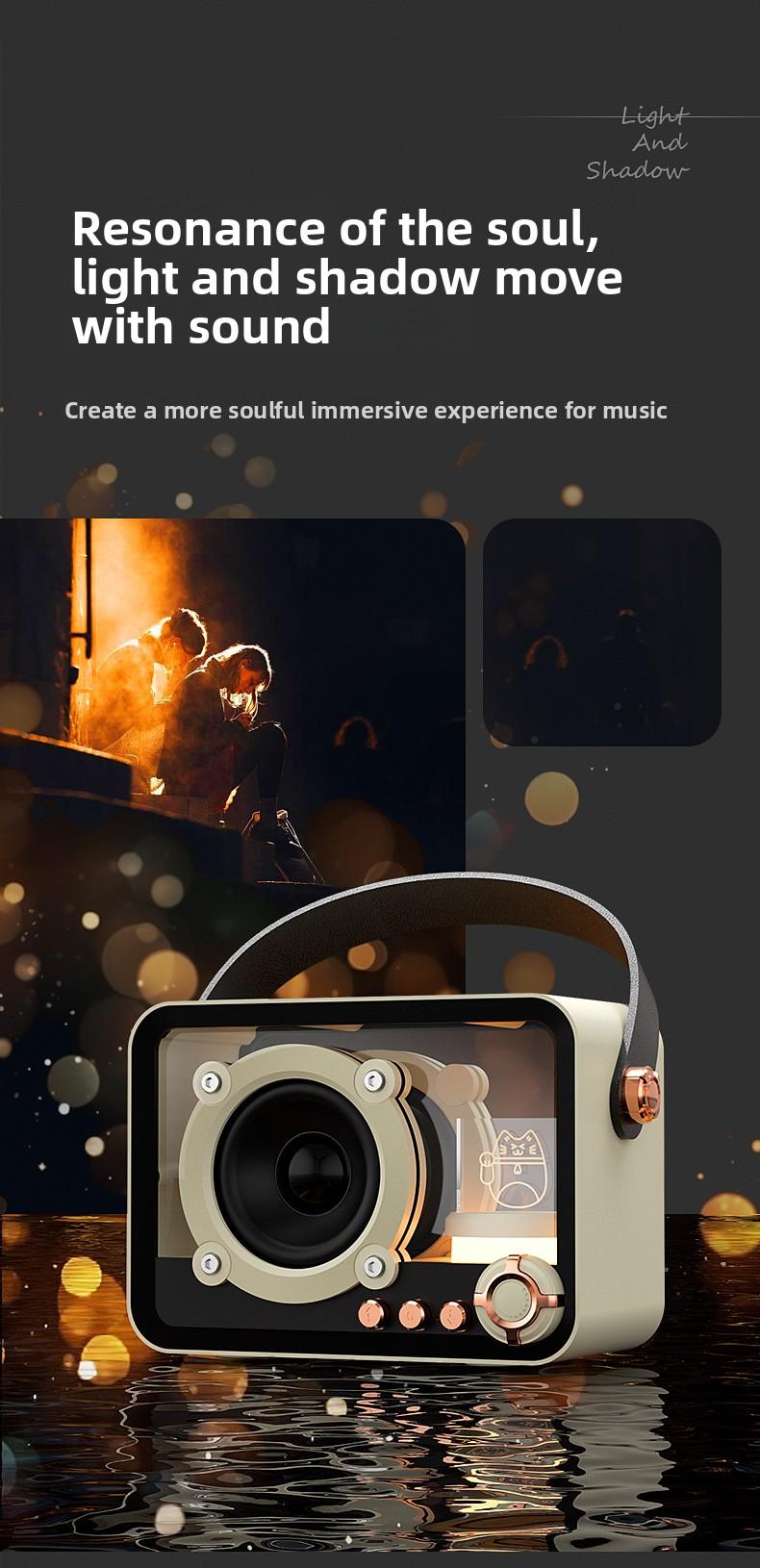 Glass transparent Bluetooth speaker, portable mini outdoor USB charging subwoofer, desktop ambient light Bluetooth speaker