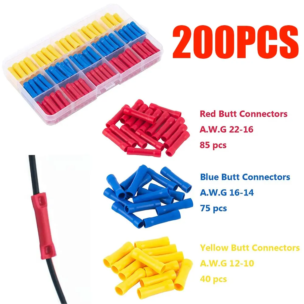 200pcs Cold Press Terminal Kit, 10-22awg Crimp Connectors, Insulated Electrical Straight Terminals, Various Connection Types, Wire Terminal Connectors, Crimping Terminals