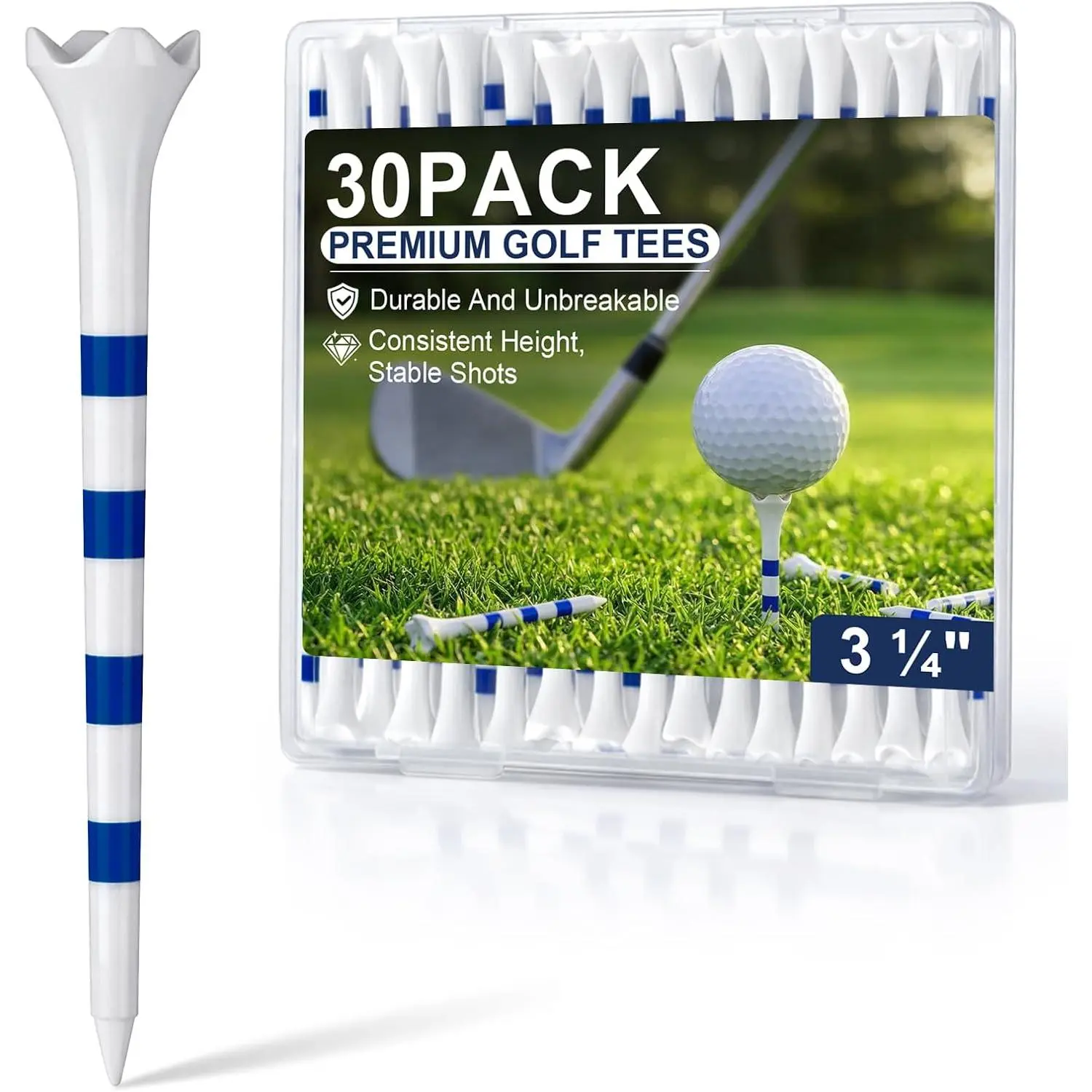 Professional Plastic Golf Tees 3-1/4" 30/50/100 Pack – Durable Driver Tees with Low-Friction 4-Prong Head for Straighter Shots, Consistent Height for Distance, Driving Range & Course