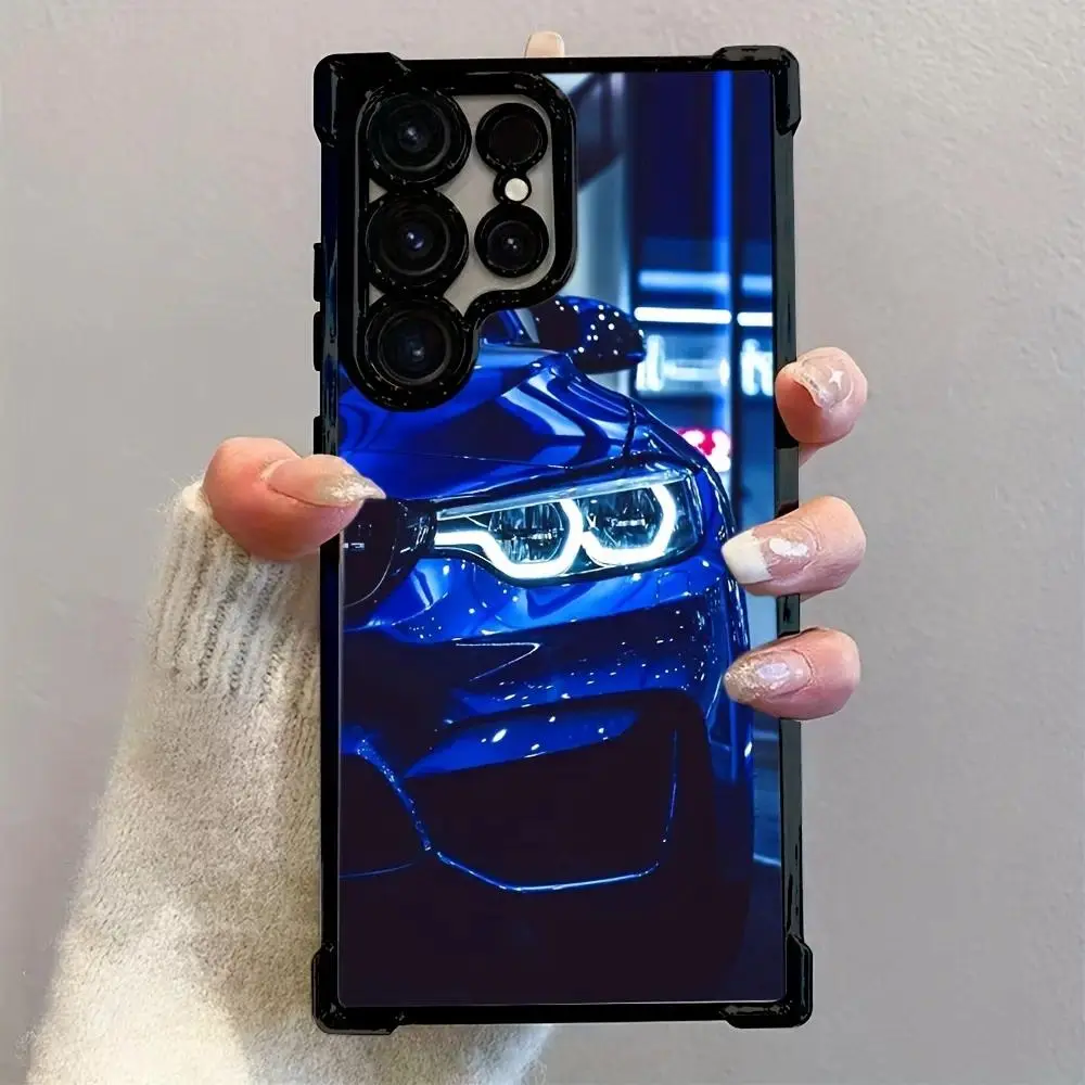Cool Blue Sports Car Mobile Phone Case for Galaxy S25 S24 S23 S22 S26 FE Ultra Plus 5G,For Iphone 17 16 15 14 13 12 11 17Air Plus Pro Promax  Anti-Fall Transparent Soft Back Cover