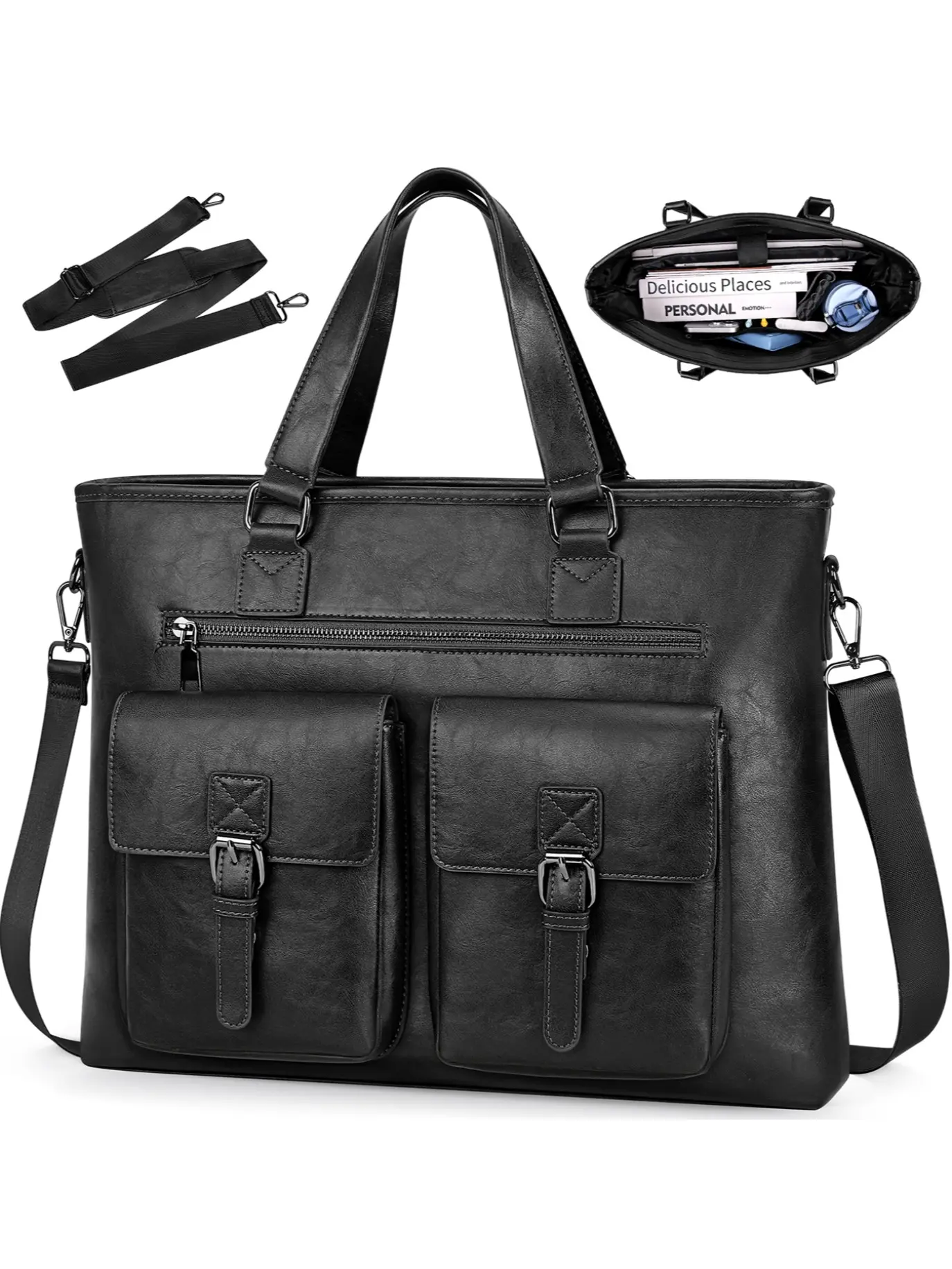 Men's 15.6 Inch Briefcase, PU Leather Laptop Bag, Large Capacity, Waterproof, Suitable for Work Business Occasions