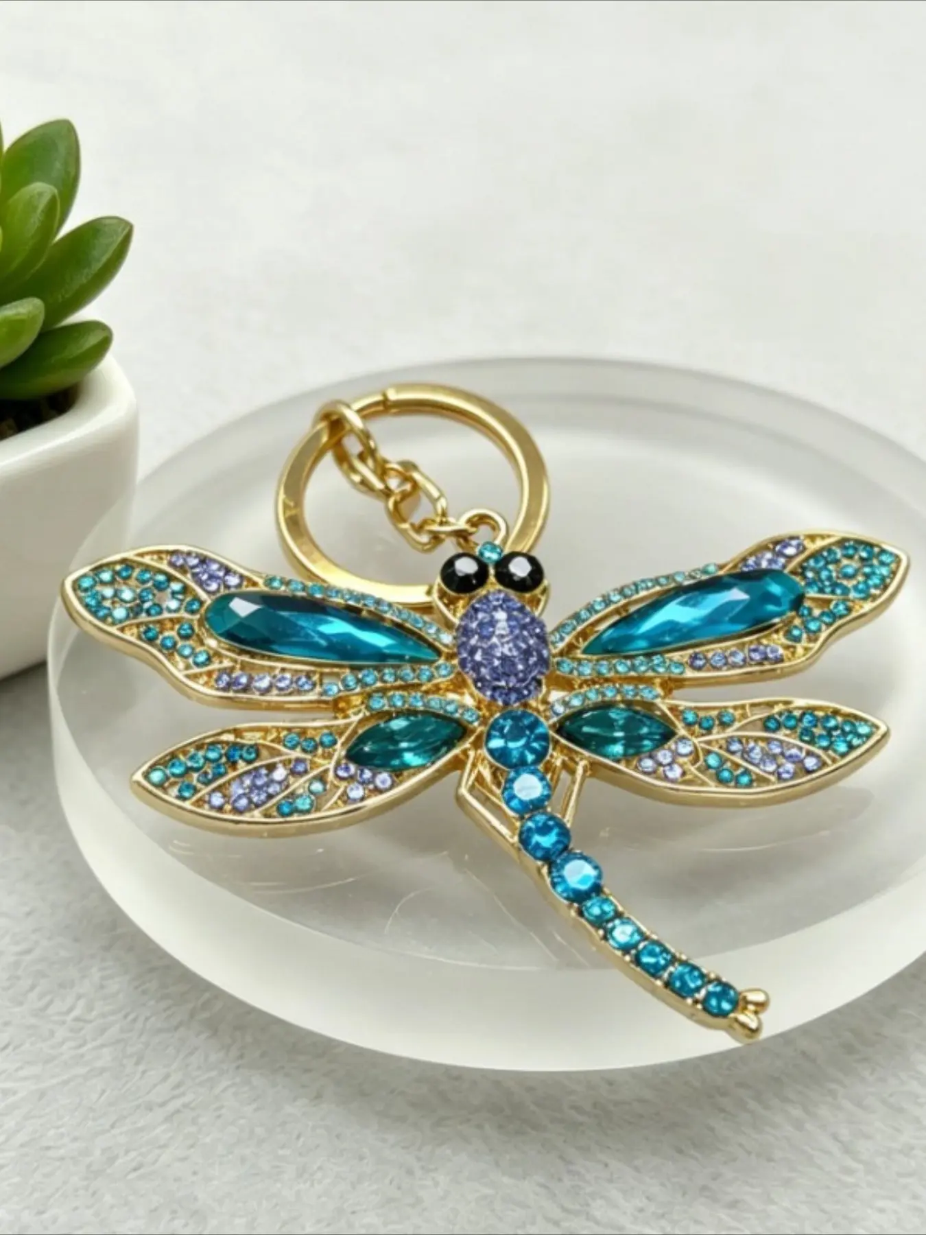 1PC Rhinestone Dragonfly Keychain Alloy Key Ring Insect Bag Charm Pendant,Gift For Women Backpack Handbag Accessory Metal Keychain Sparkling Keychain