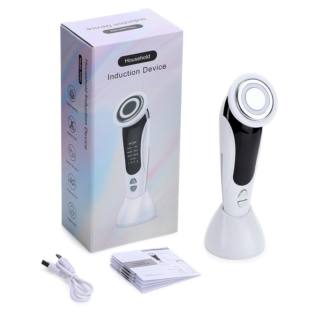 7-in-1 Facial Beauty Device Multi-Color LED Lights Vibration Heating EMS 3 Intensity Levels Portable Facial Beauty Instrument Facial Beauty Machine