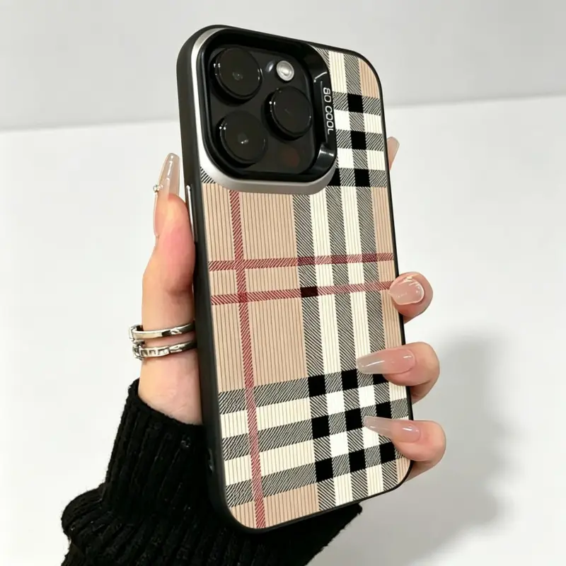 Retro Plaid Polycarbonate Phone Case for iOS Devices, Shock-Absorbing, Anti-Scratch, Full Lens Protection, Waterproof, Durable, Stylish Mobile Accessory Compatible with iPhone 11-17 Plus/Pro/Pro Max, Ideal Birthday Gift