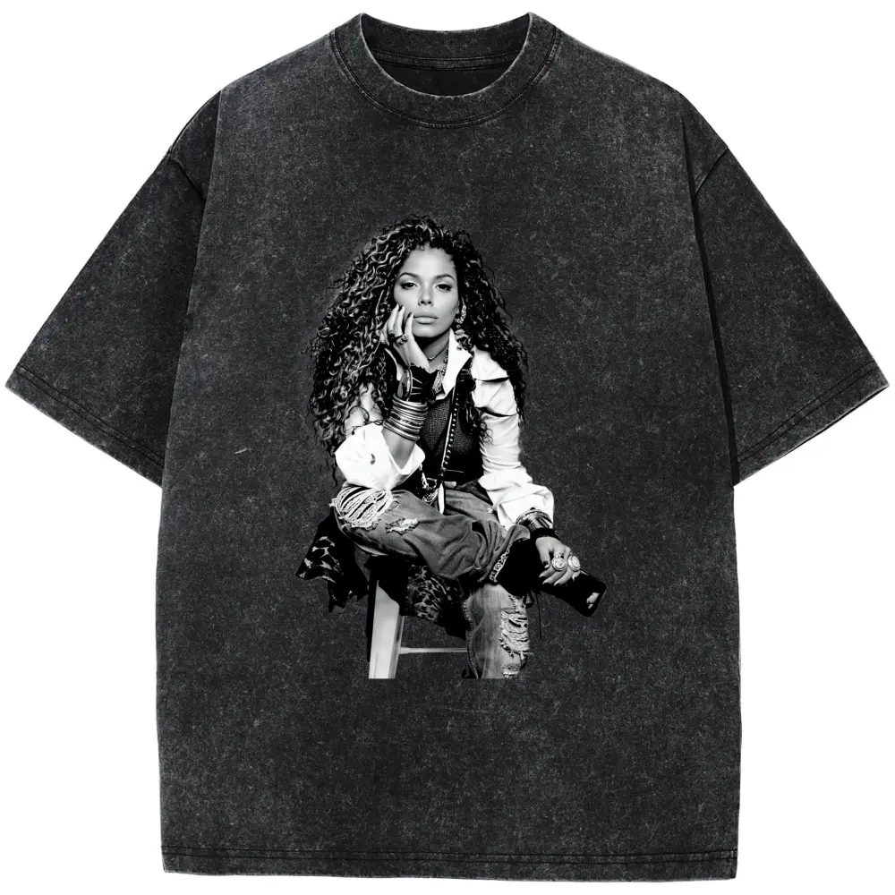 100% Cotton Summer T Shirts [Comfortable Short Sleeve Tee] Men'S Janet Music Jackson Graphic Tee - Soft Cotton, Short Sleeve, Crew Neck - Casual & Comfortable For All SeasonsPlus Size T-Shirt, Retro Fitness Heavyweight Washed T-Shirt, 100% Cotton
