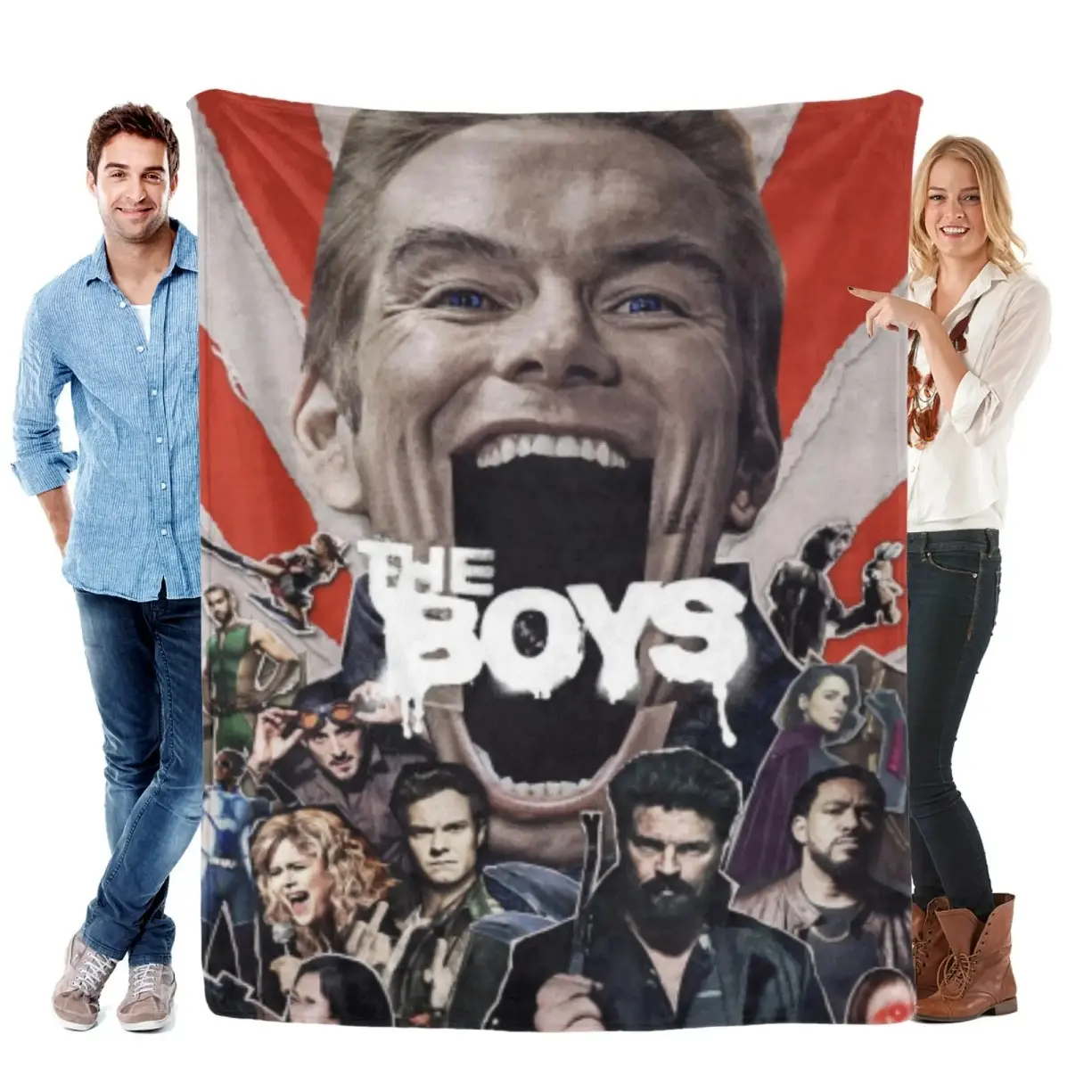 The Boys Flannel Blanket, Homelander & Character Collage Print, Super Soft Cozy Throw, Adult Flannel Blanket, Kids Flannel Blanket, Plush Sofa Bed Travel TV Series Fan Gift