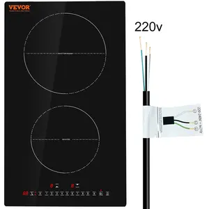 VEVOR Electric Cooktop, 2 Burners, 12'' Induction Stove Top, Built-in Magnetic Cooktop 3000W, 9 Heating Level Multifunctional Burner, LED Touch Screen w/ Child Lock Over-Temperature Protection
