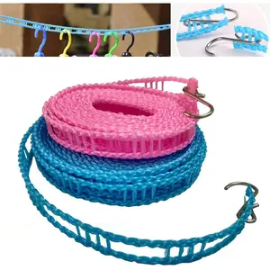 2 Pack Nylon Clothesline Windproof Clothes Drying Rope Travel Clothes Line Portable Laundry Line Hanger Rope Indoor Outdoor Camping Home Hotel Random Color (Pack of 2 Clothesline(3m & 5m))