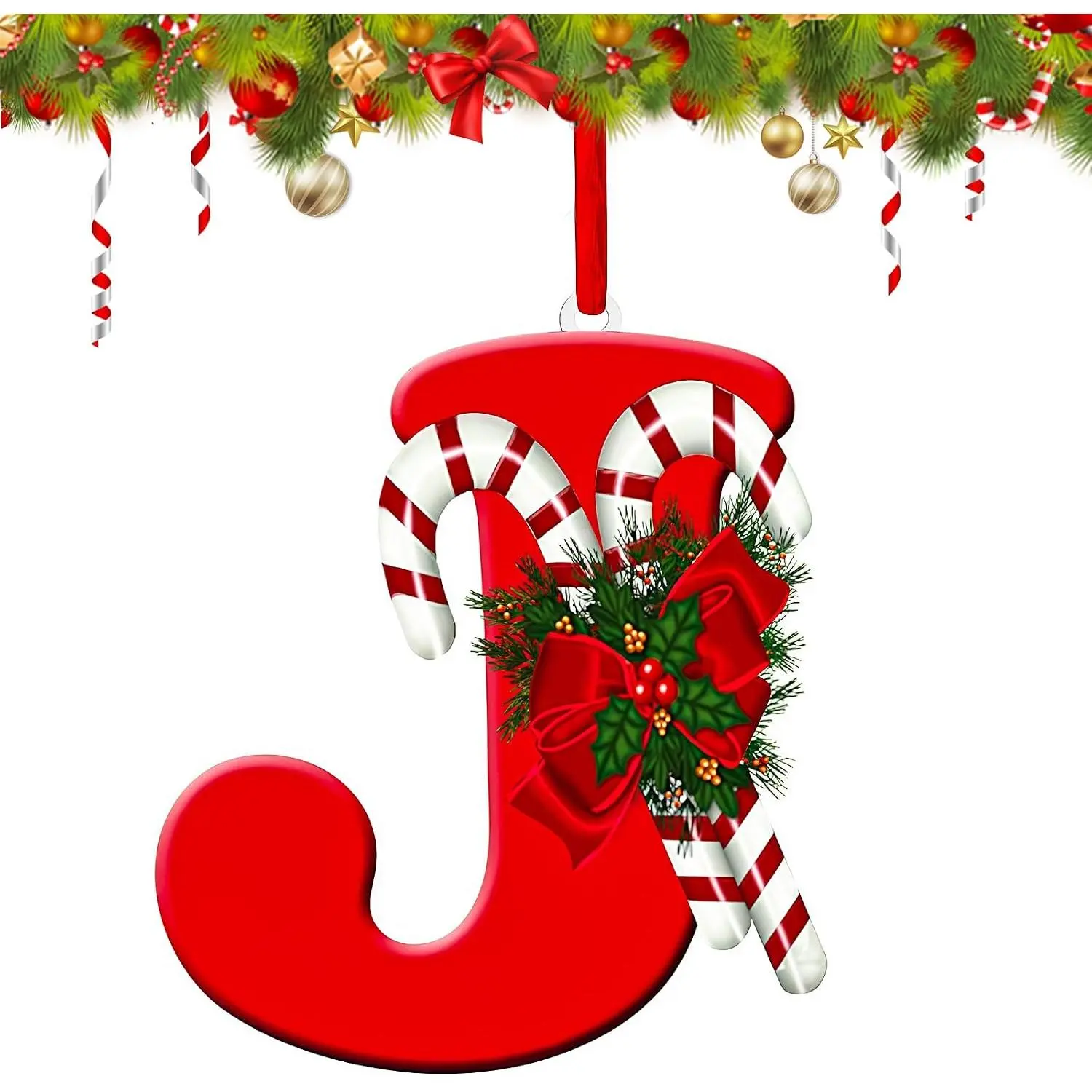 Letter Name Ornaments for Christmas Tree, 2D Christmas Decoration 2030,  Ornaments A-Z Xmas Family  Xmas Stocking Stuffers Gifts for  Adults (J)