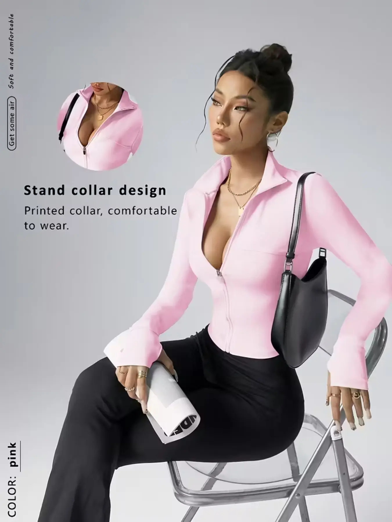 Slim Fit Zipper High Elasticity Sports Jacket, Ideal for Fitness, Running, Yoga, Daily Commute, Casual Wear, Long Sleeve