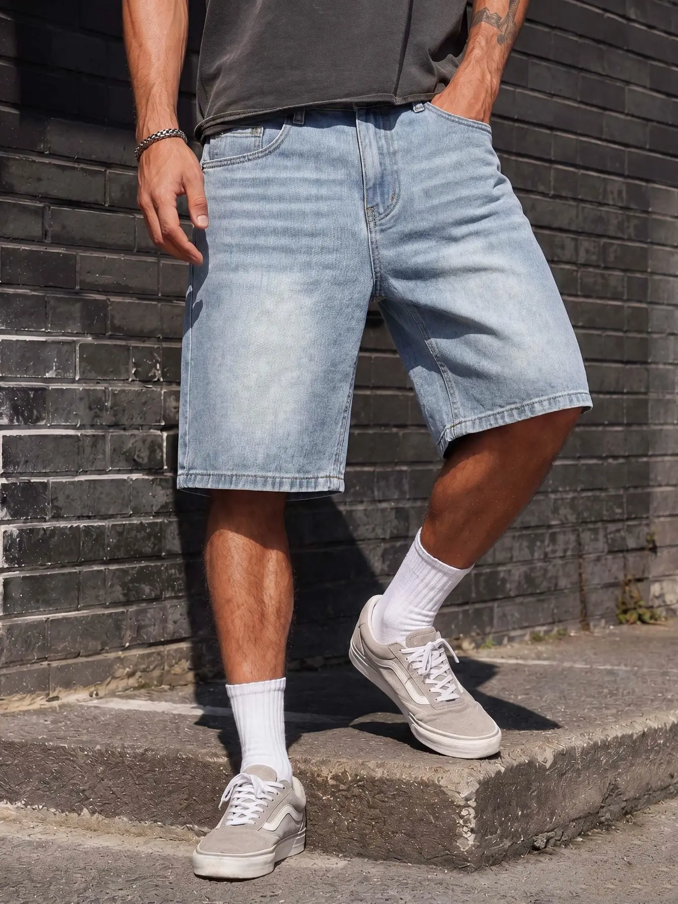 Men's Classic Washed Denim Shorts, Loose Wide Leg Fit, American Casual Street Style, Breathable Comfort for Summer, Ideal for Commute & Weekend Outing