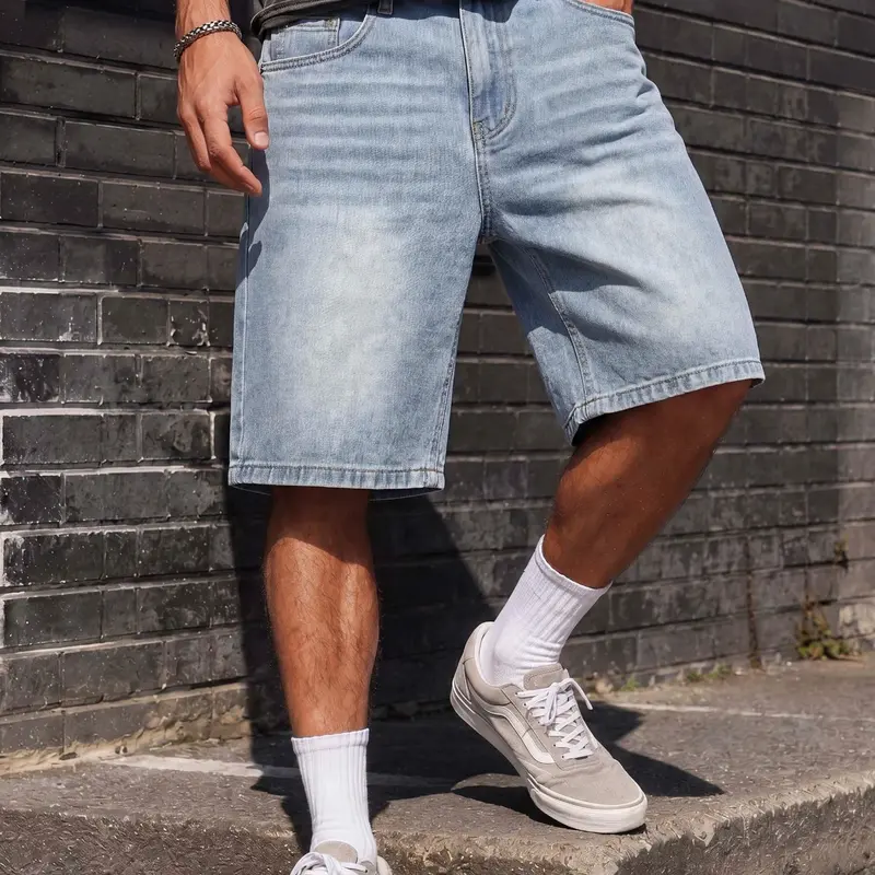 1–2 Pack Men's Classic Washed Denim Shorts, Loose Wide Leg Fit, American Casual Street Style, Breathable Comfort for Summer, Ideal for Commute & Weekend Outing, Streetwear
