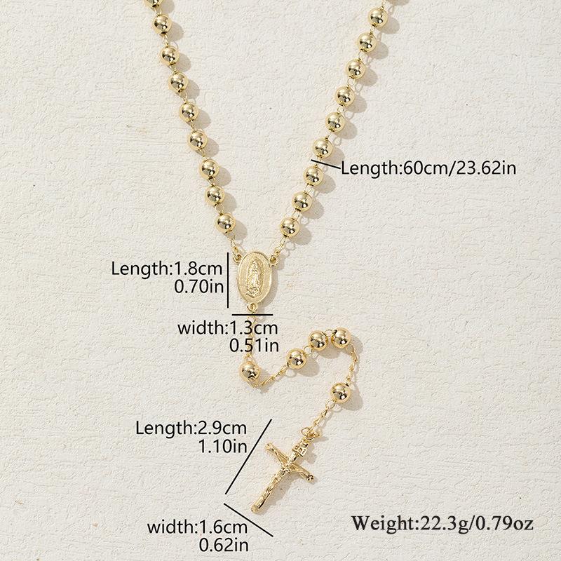 Golden Virgin Mary Cross Clavicle Chain Rosary Necklace Long Necklace