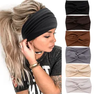 Thin Solid Color Wide Elastic Headbands for Women, Trendy Stretchy Workout Hair Wraps for Daily Wear & Sports