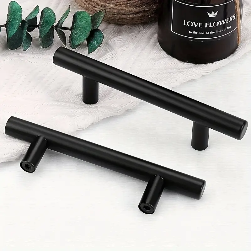 30 Black Stainless Steel Cabinet Handles - 15cm T-Handle Drawer Pulls, Suitable for Living Room, Kitchen and Bathroom Furniture, Eas to Install, Compact T-Handle for Bedroom Kitchen Cabinets, with 60 Screws
