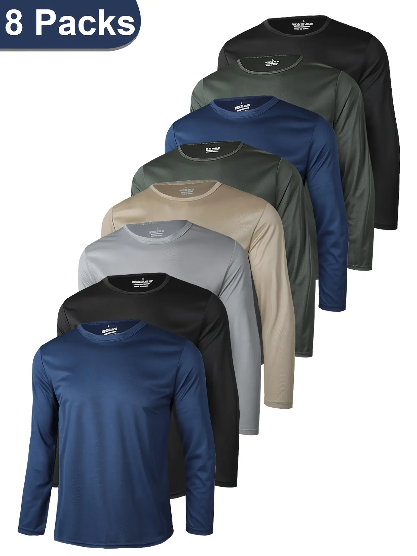 8-Pack Men's Sport Long Sleeve T-Shirts, Breathable Moisture-Wicking, Ideal for Workout & Training, Perfect for Outdoor Sports, Dry Fit Active