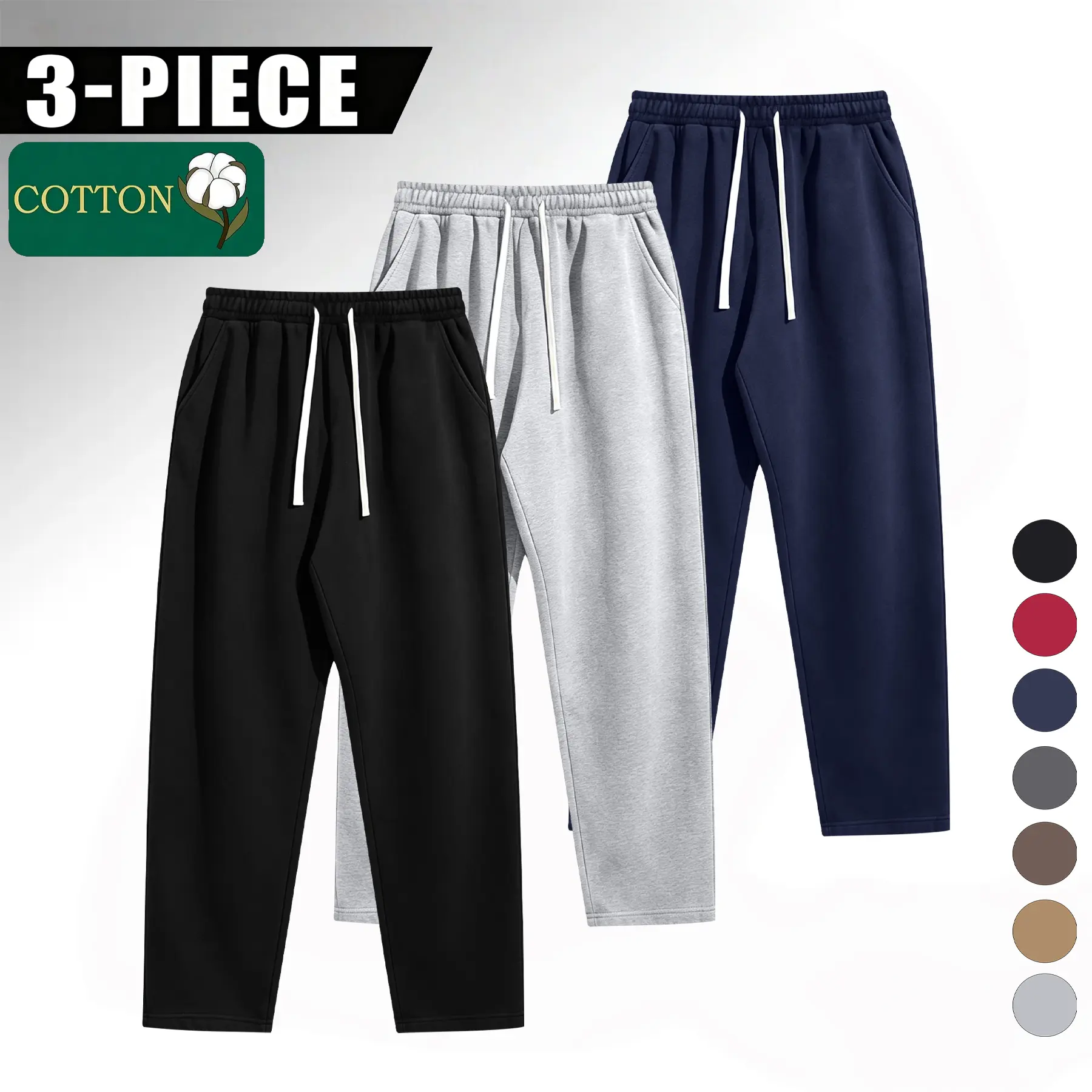 Men’s Cotton Multi-Pack Straight-Leg Casual Sweatpants - Y2K Trendy Drawstring Elastic Waist Long Trousers for Outdoor Sports, Gym - Sports Bottoms Gift Choice