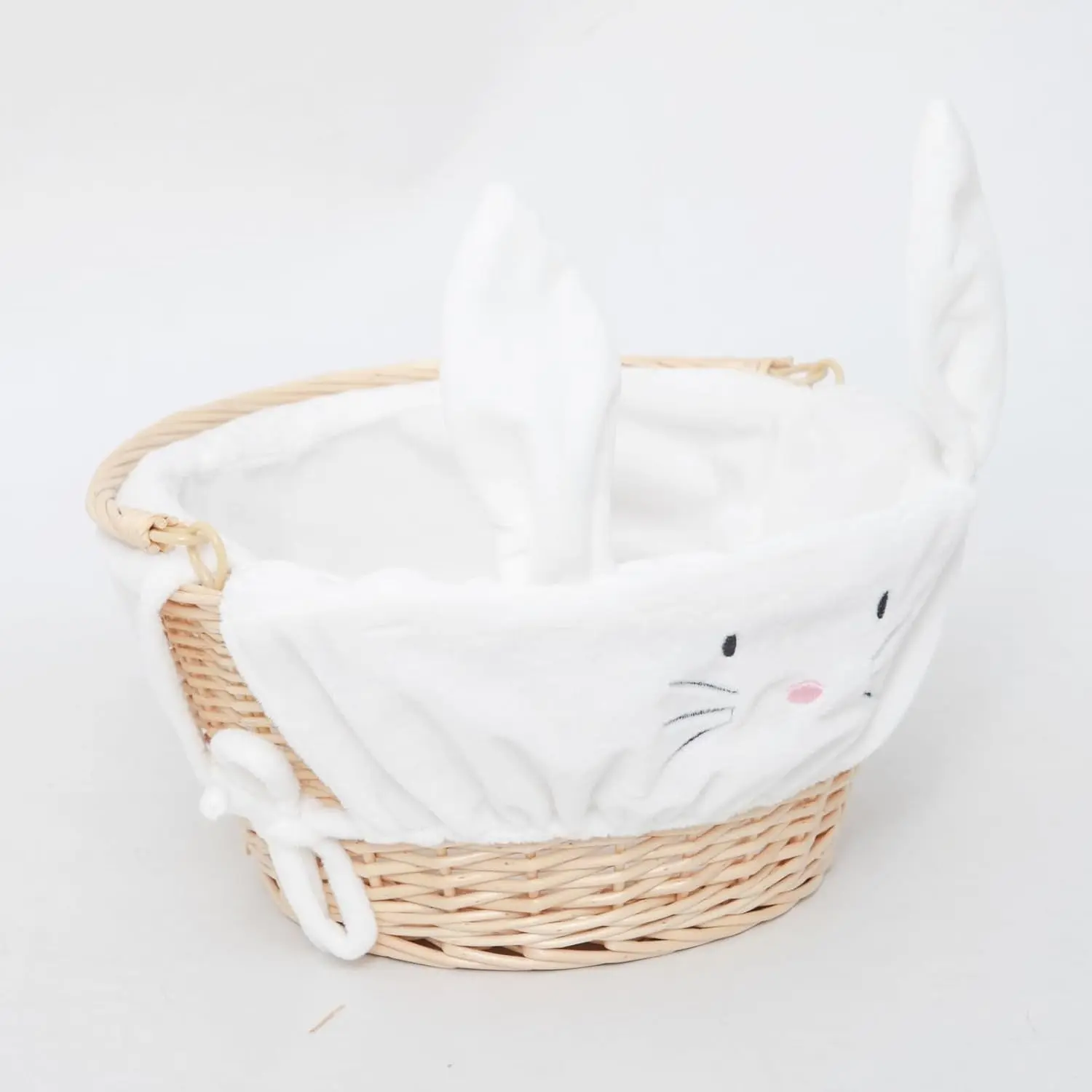 Small Handwoven Wicker Easter Bunny Basket - With Handle, Detachable Liner, Cute Rabbit-Shaped Festive Decor for Kids