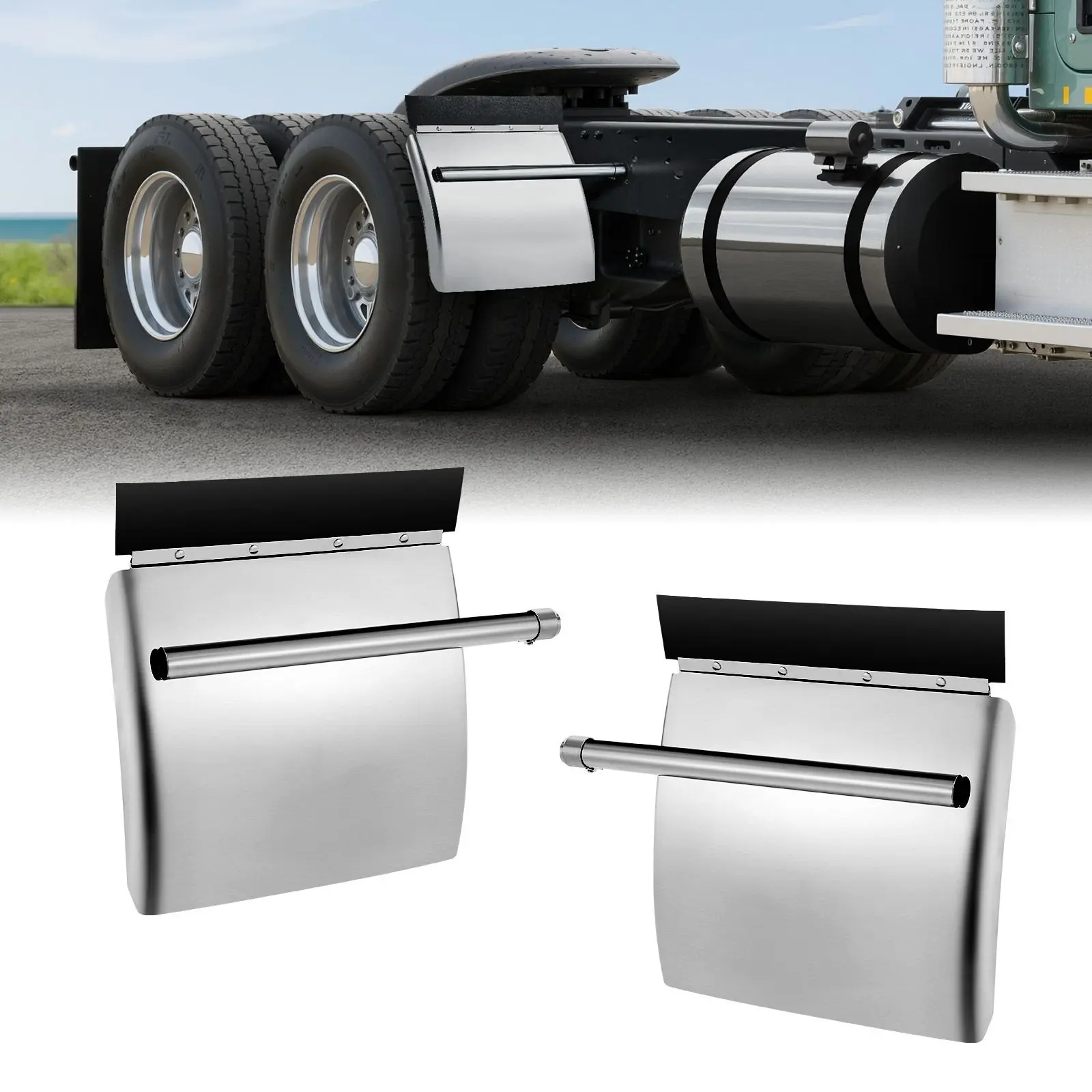 VEVOR Stainless Steel Quarter Fenders for Semi Trucks, 24" x 24" Semi Truck Fenders with Tube Bracket and Mounting Hardware, 1 Pair Right Left Quarter Fender Set, Fit for Freightliner, Peterbilt