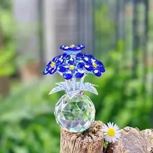Sapphire Blue Veronica Crystal Flower Ornament, K9 Faceted Crystal Home Table Decor, Collectible Figurines, Mother Day & Birthday Luxury Gift for Mom Women